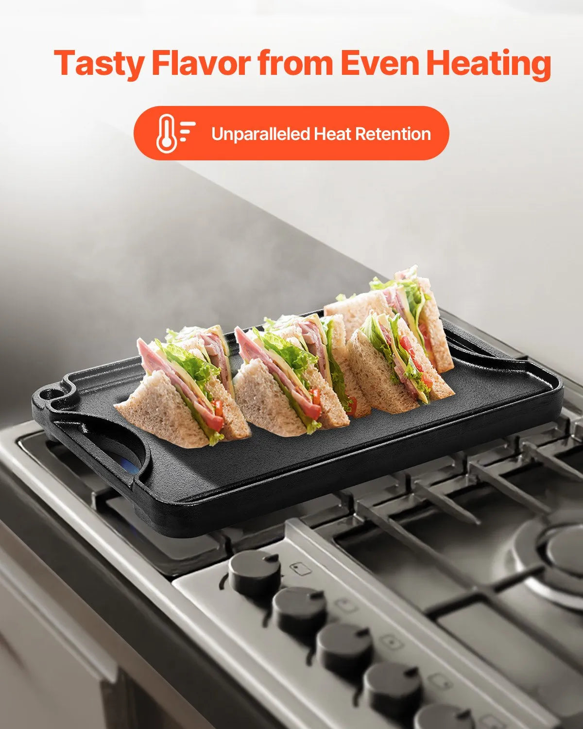 VEVOR 14x8.5 in Reversible Grill Griddle Pre-Seasoned BBQ Pan Cast Iron Black