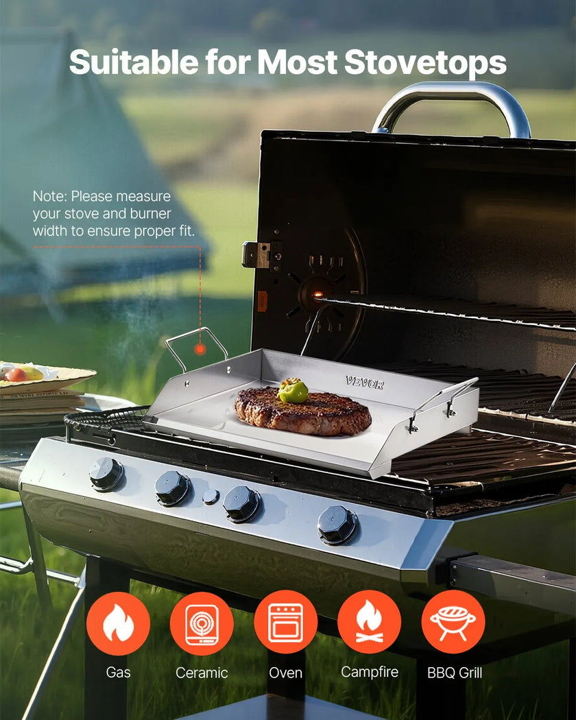 VEVOR 18x16 in Flat Top Griddle Stainless Steel Universal BBQ Grill Pan Cookware