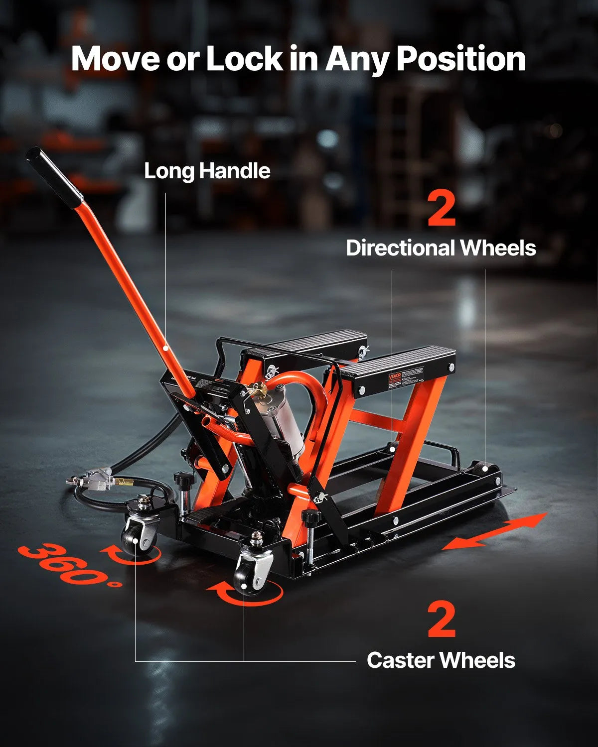 VEVOR 1500lbs Hydraulic & Pneumatic Motorcycle Jack Lift Hoist Stand 2 Casters