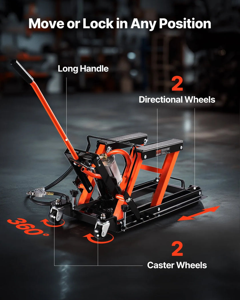 VEVOR 1500lbs Hydraulic & Pneumatic Motorcycle Jack Lift Hoist Stand 2 Casters