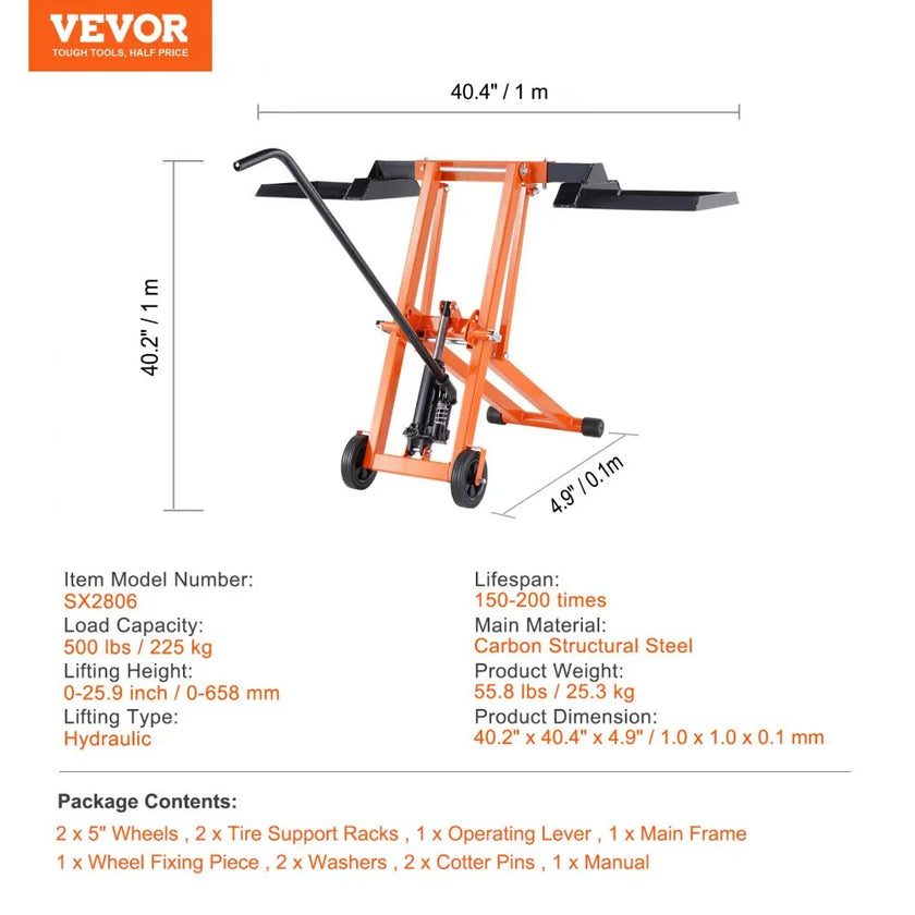 VEVOR 500 Lbs Lawn Mower Lift with Hydraulic Jack for Riding Tractor Lawn Mowers