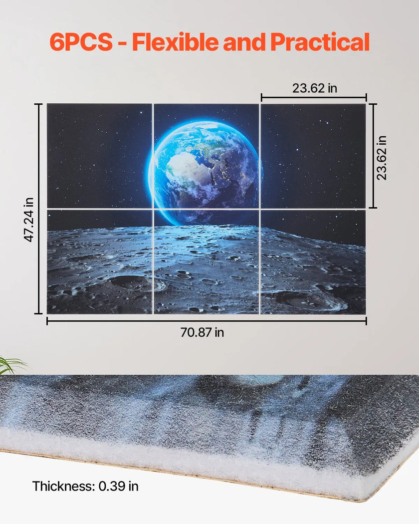 VEVOR 6 Pack Art Acoustic Panels 23.6 x 23.6 inch Self Adhesive for Home Earth