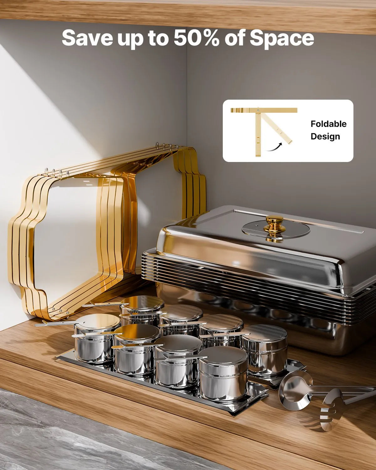VEVOR 8 Qt 4 Pack Rectangle Chafing Dish Buffet Set Fullsize Pan Stainless Steel