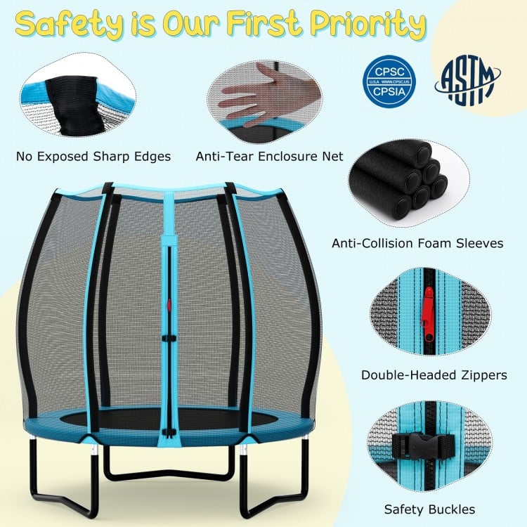 55 Inch Trampoline for Kids Toddler Mini Trampoline with Safety Enclosure Net - Blue