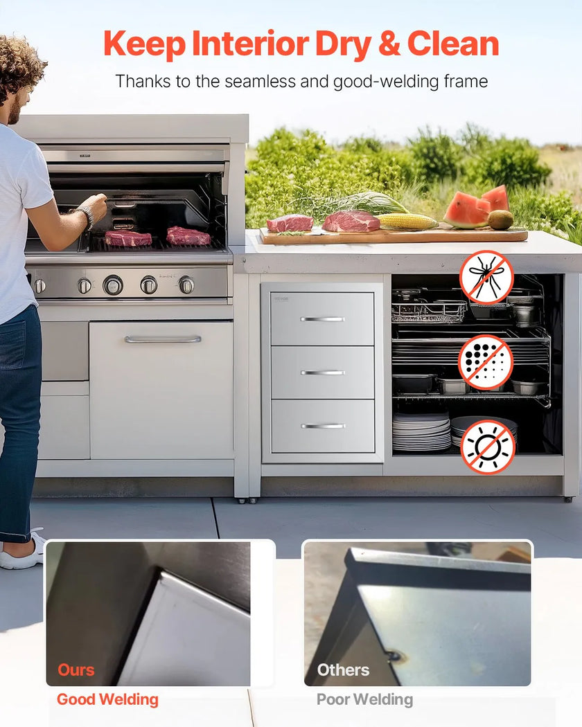 VEVOR Outdoor Kitchen Drawers Triple BBQ Access Drawers Island 18.5x22.5x22.5 in