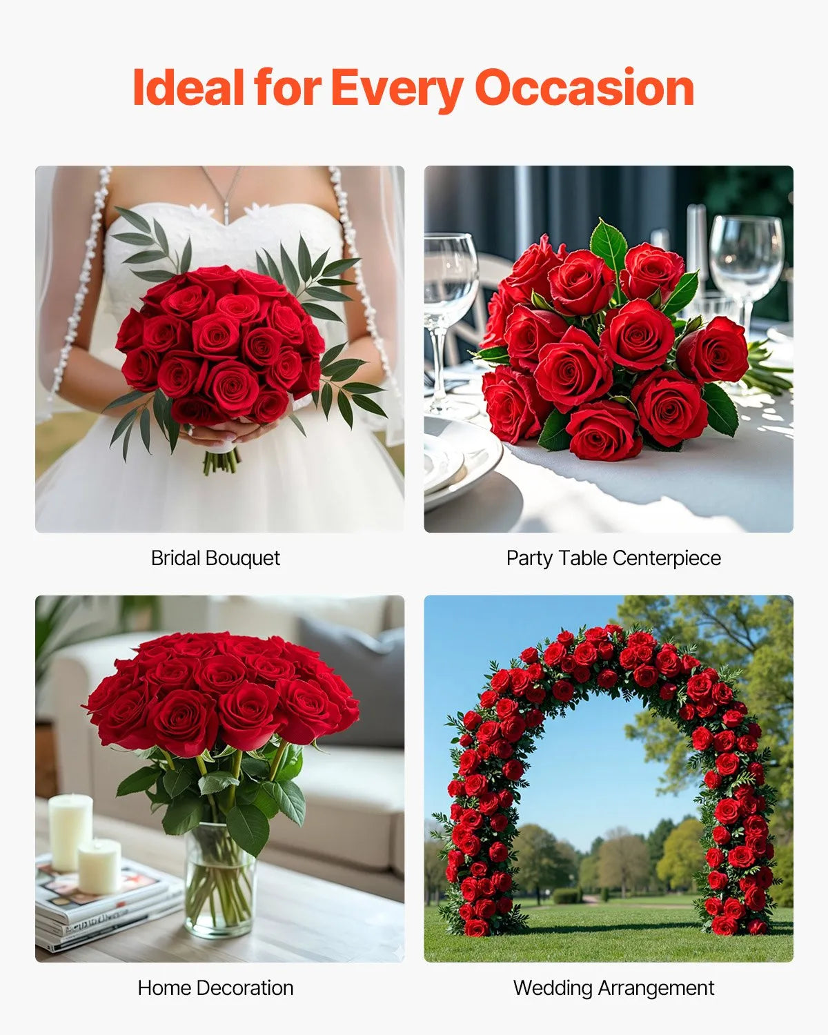 VEVOR 60 Pcs Red Roses Artificial Flowers Realistic Bouquet for Xmas Home Decor