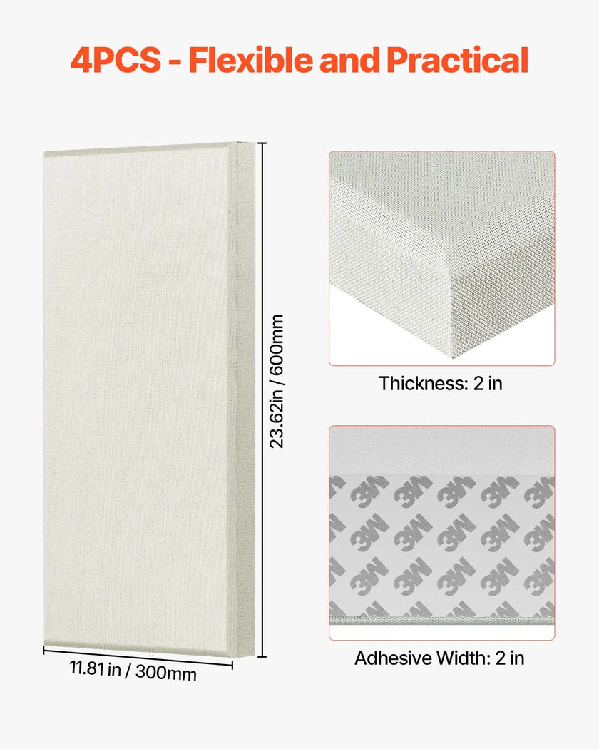 VEVOR 4 PCS Acoustic Wall Panels 2 in Thick 23.6 x 11.8 in Self-adhesive Beige