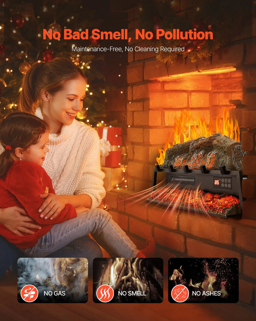 VEVOR 25 Inch Electric Fireplace Log Heater with Crackling Sound Timer Remote