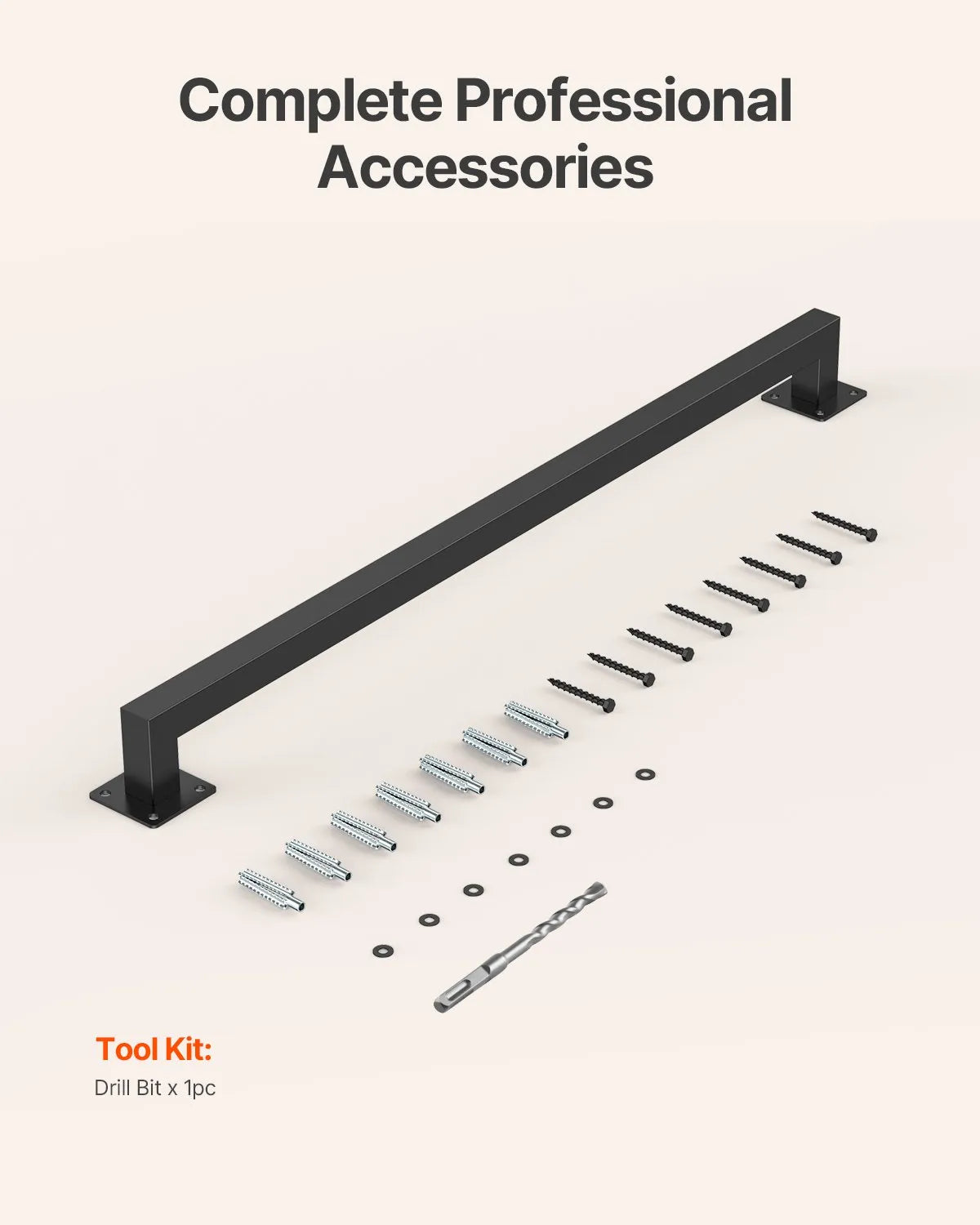 VEVOR 3ft Wall Mounted Stair Handrail Black Iron 250lbs Load Square Tube