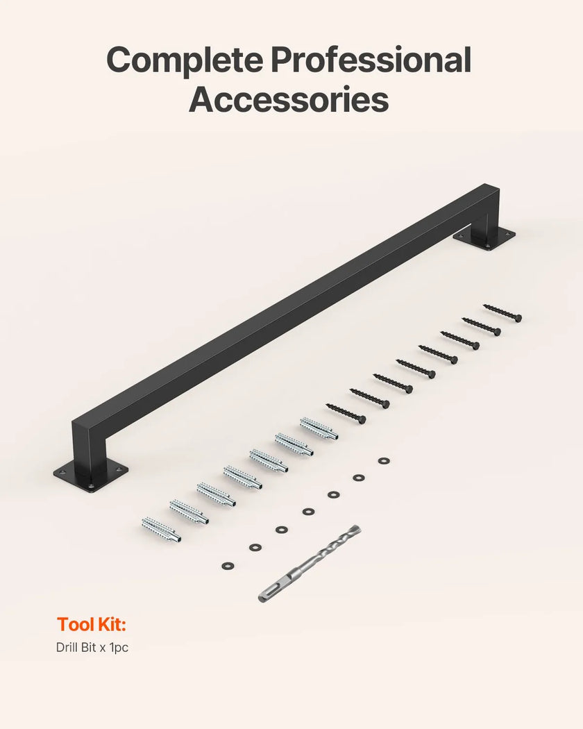 VEVOR 3ft Wall Mounted Stair Handrail Black Iron 250lbs Load Square Tube