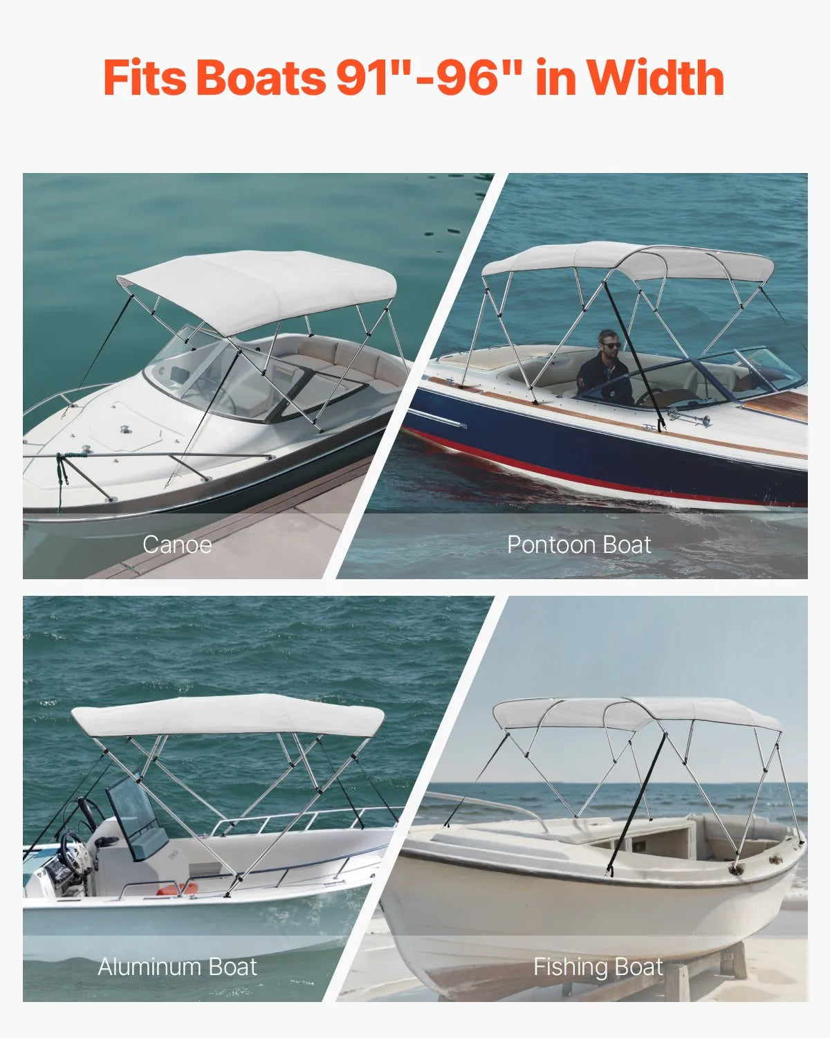 VEVOR 4 Bow Boat Bimini Tops 8'Lx(91