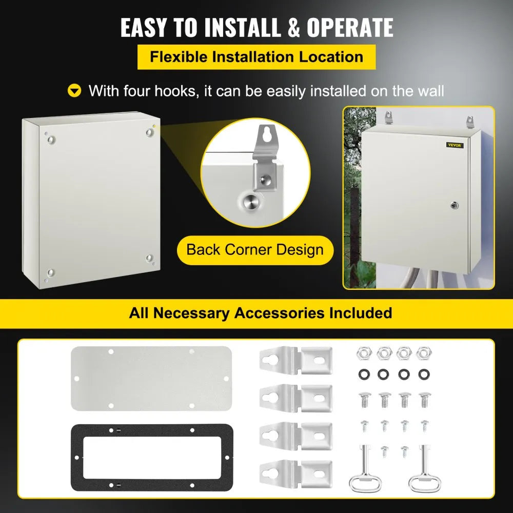 VEVOR NEMA Steel Enclosure, 20 x 16 x 6'' NEMA 4X Steel Electrical Box, IP66 Waterproof & Dustproof, Outdoor/Indoor Electrical Junction Box, with Mounting Plate
