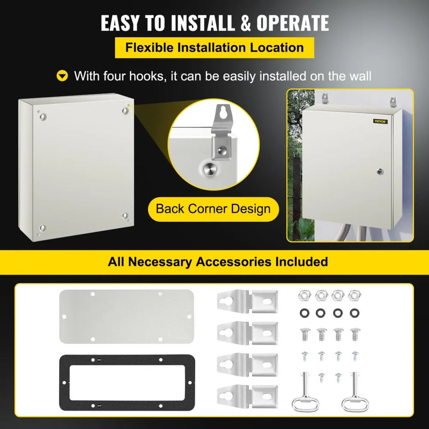 VEVOR NEMA Steel Enclosure, 20 x 16 x 6'' NEMA 4X Steel Electrical Box, IP66 Waterproof & Dustproof, Outdoor/Indoor Electrical Junction Box, with Mounting Plate