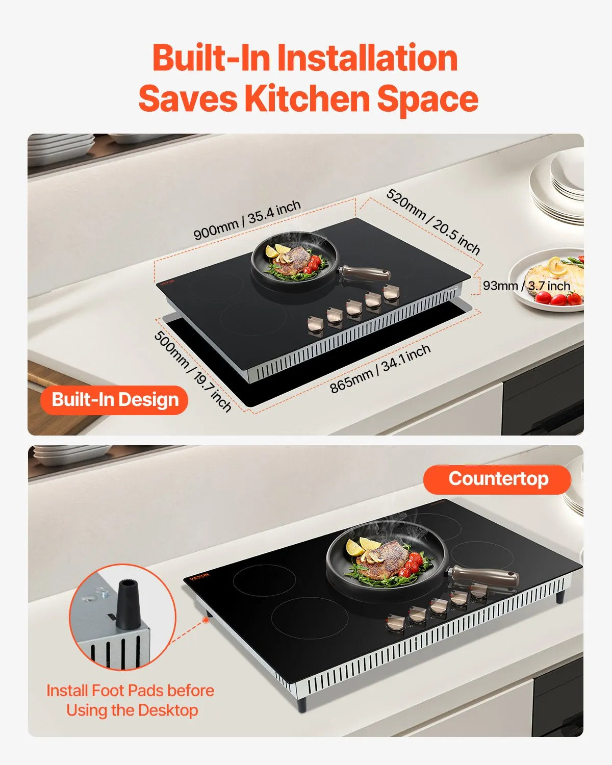 VEVOR 9200W 5 Burner Induction Cooktop Electric Countertop Burner Knob Control