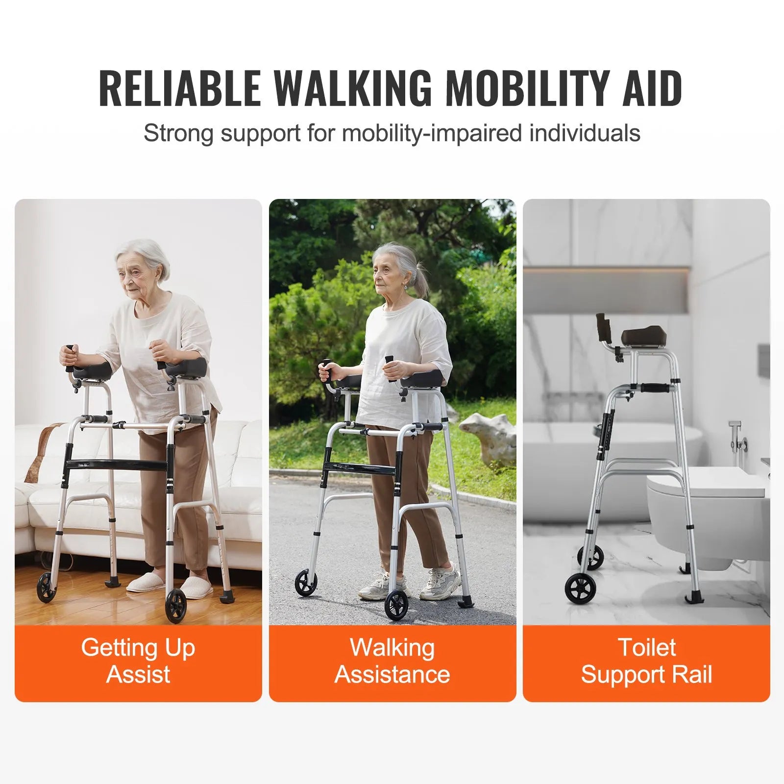 VEVOR 2 in 1 Folding Walker with Armrest Pads & 5