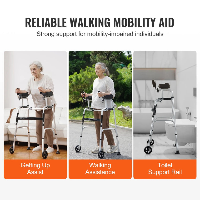 VEVOR 2 in 1 Folding Walker with Armrest Pads & 5