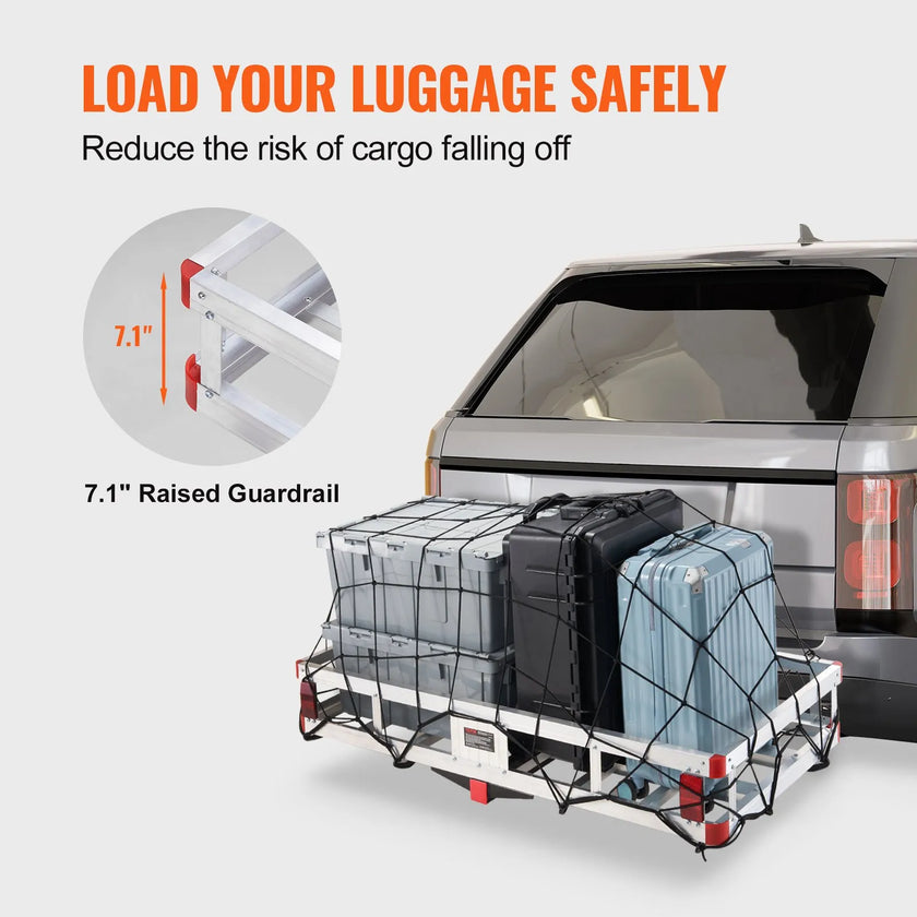VEVOR 49.4 x 22.4 x 7.1 in Hitch Cargo Carrier, 500lb Capacity Trailer Hitch Mount Aluminum Cargo Basket, Luggage Carrier Rack Fits 2