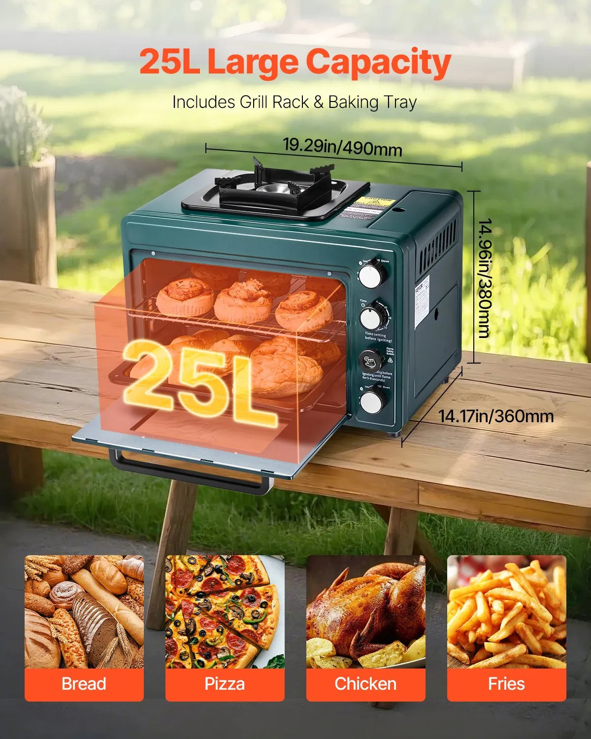 VEVOR Outdoor Oven 2-in-1 Portable Gas Camping Stove Oven Combo Adjustable Fire
