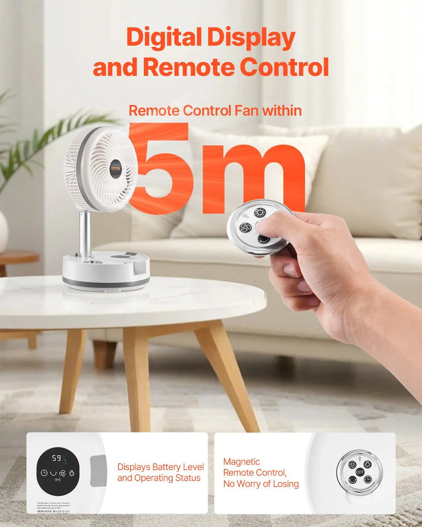 VEVOR 10 inch Foldable Rechargeable Oscillating Fan 3 in 1 Remote 9 Speeds