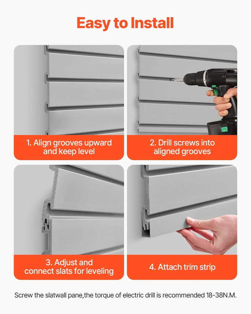 VEVOR 4 x 4 ft Slat Wall Paneling PVC Grey Garage Slatwall with Modular Design