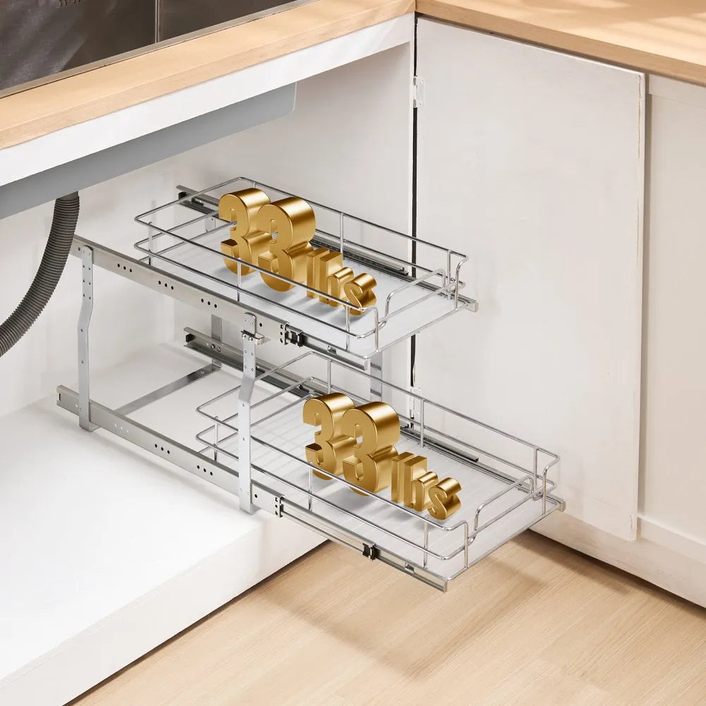 VEVOR 2-Tier Wire Pull Out Cabinet Under Sink Organizer 12