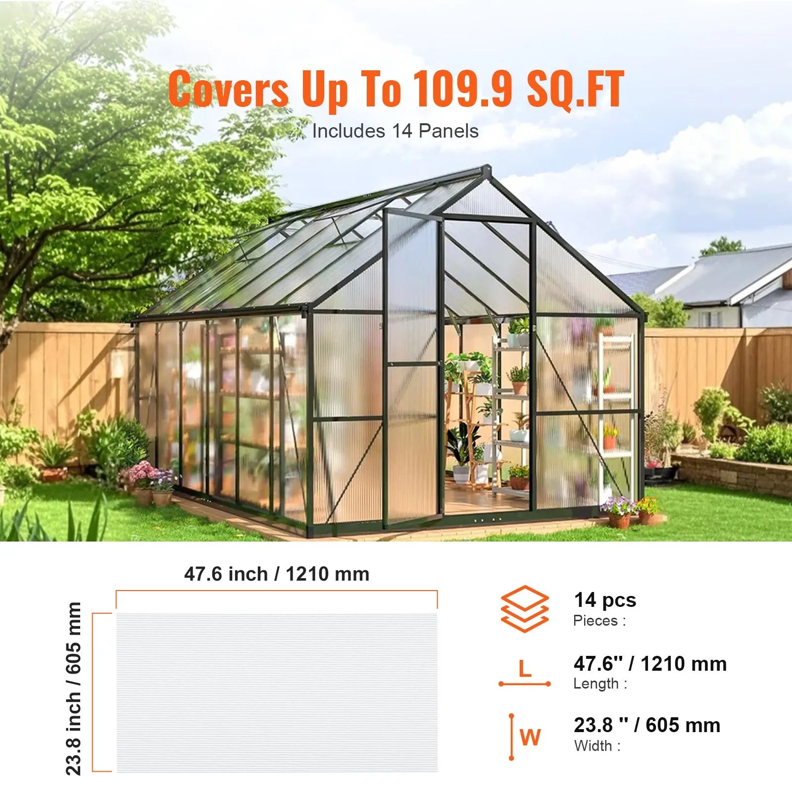 VEVOR 14 Pack Polycarbonate Greenhouse Panels 2' X 4' X 0.32'' Roof Sheets