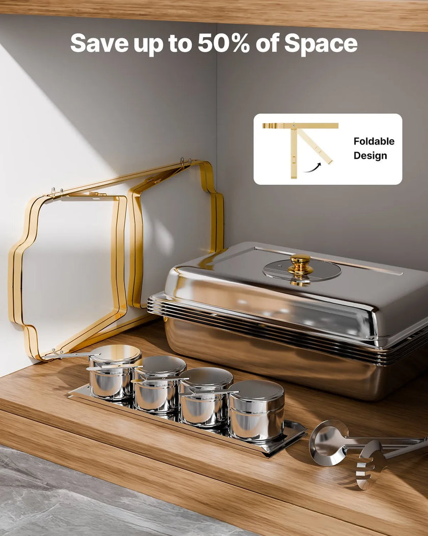 VEVOR 4 Qt 2 Pack Rectangle Chafing Dish Buffet Set Halfsize Pan Stainless Steel
