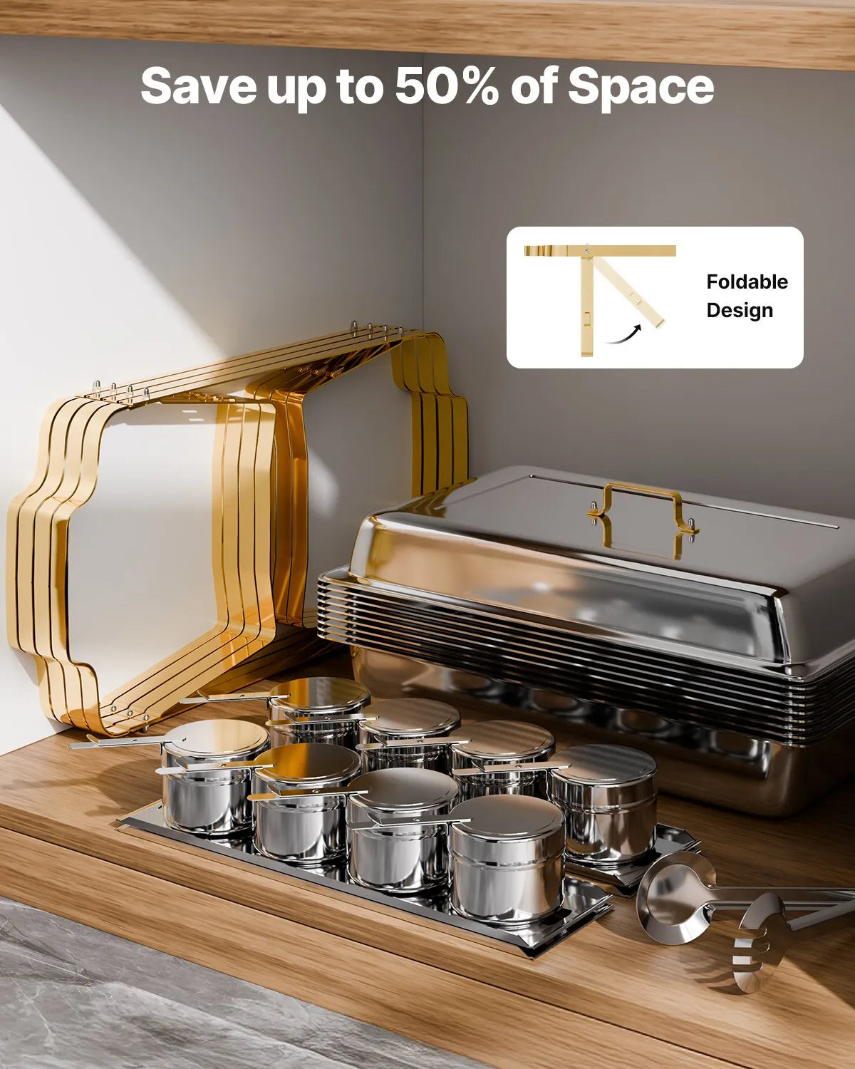VEVOR 8 Qt 4 Pack Rectangle Chafing Dish Buffet Set Full-Size & Half-Size Pans