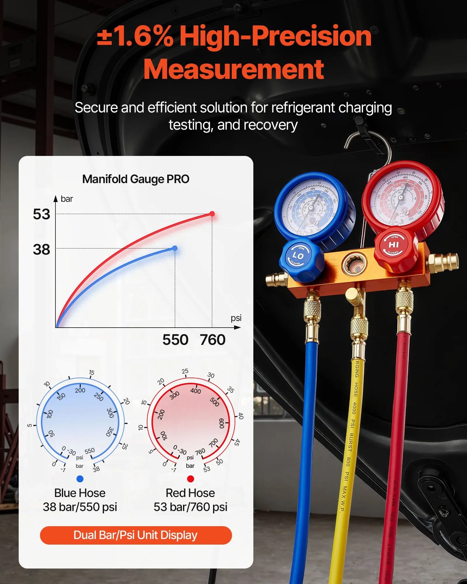VEVOR 4 CFM HVAC Single Stage Rotary Vane Vacuum Pump and Manifold Gauge Kit