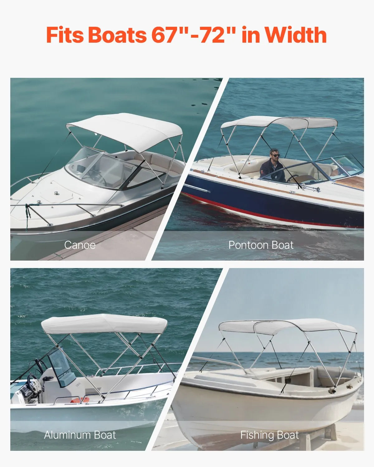 VEVOR 3 Bow Boat Bimini Tops 6'Lx(67
