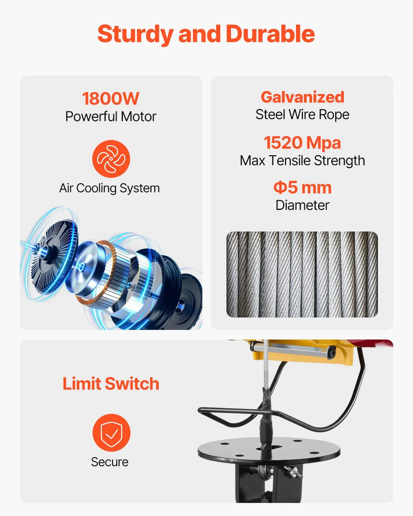 VEVOR 2-in-1 Portable Electric Hoist Winch 1100LBS Wired/Wireless Remote Control