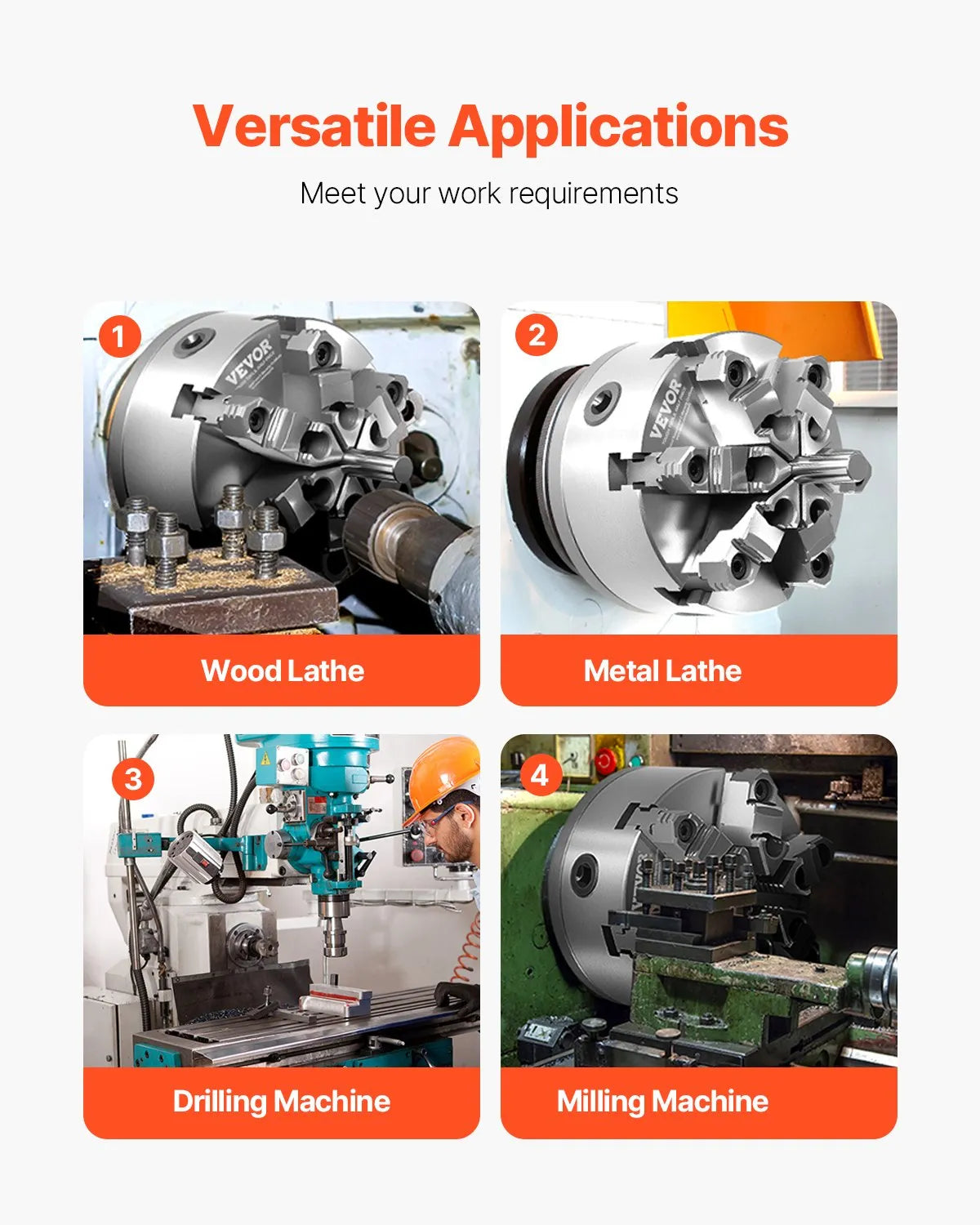 VEVOR 6 in 6-Jaw Self-Centering Lathe Chuck with D1-4 Cam Lock Backing Plate