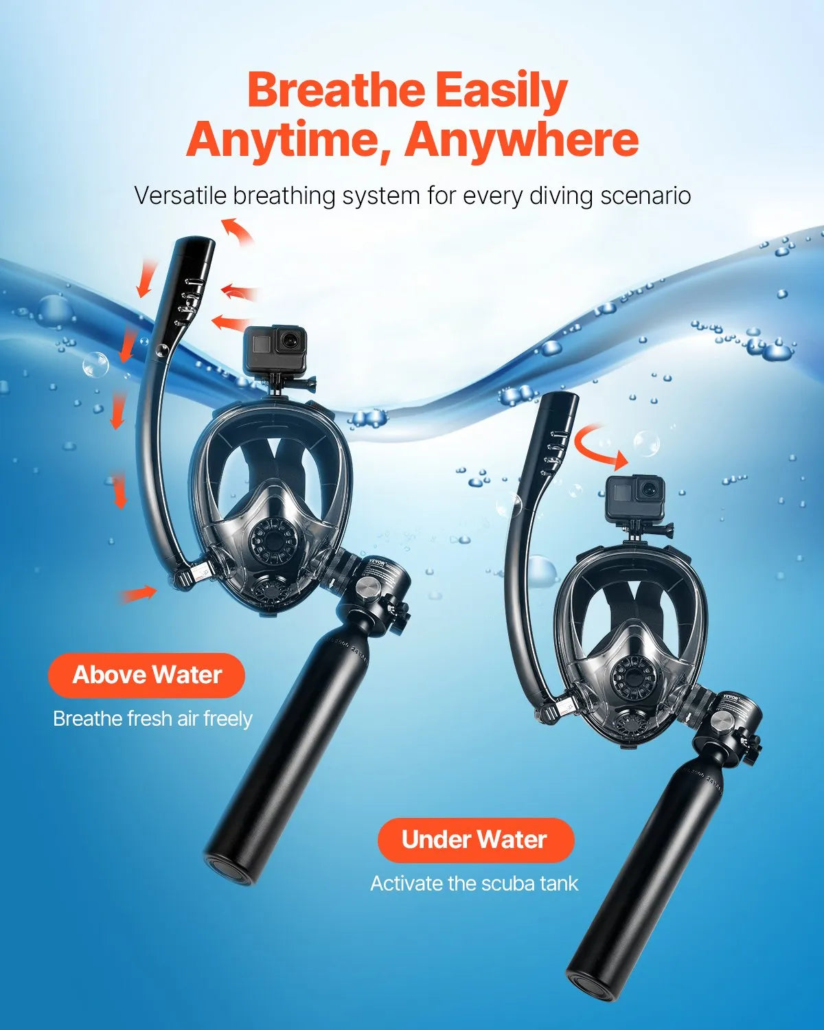 VEVOR 0.5L Scuba Tank 32.81 ft Diving Depth Refillable Snorkel Air Tank Kit