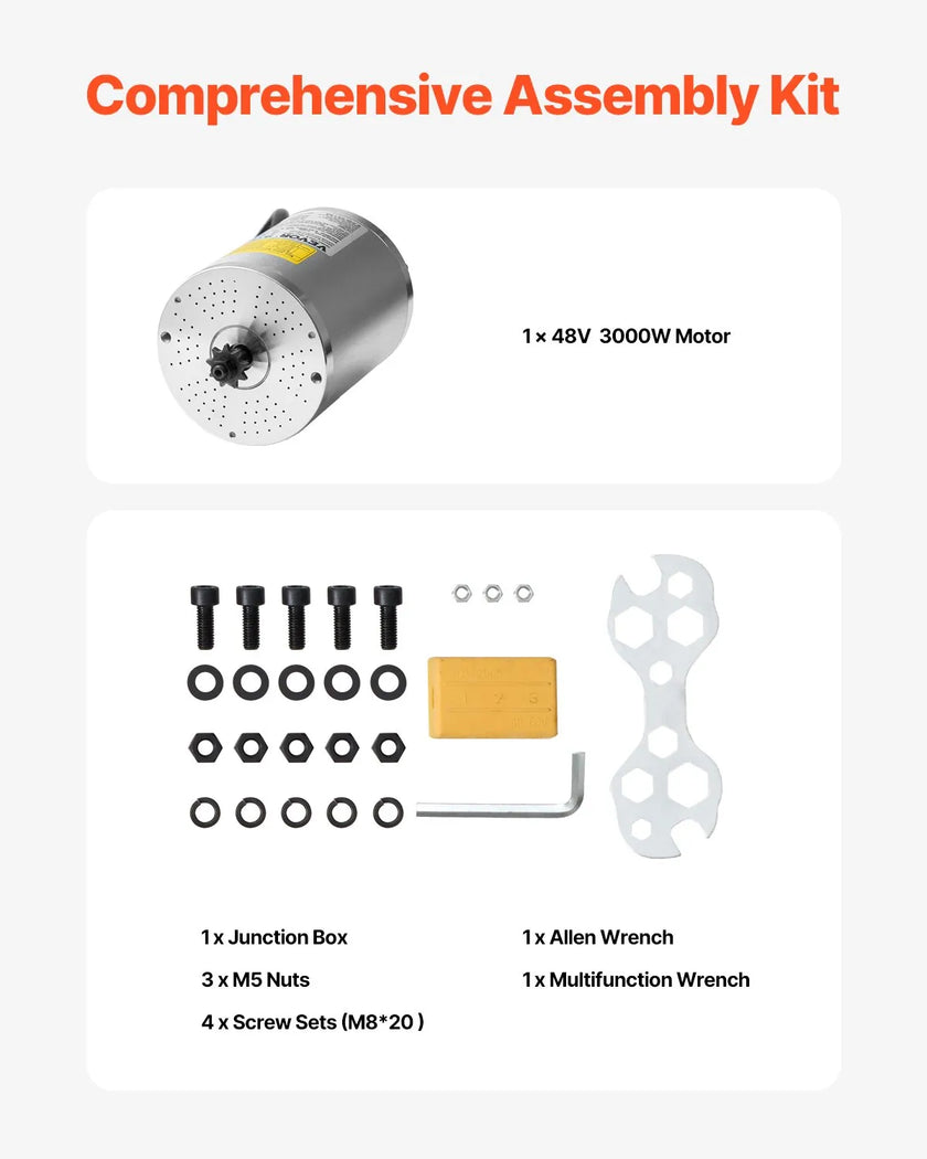 VEVOR 72V 3000W Electric Brushless DC Motor Kit with Upgraded Speed Controller