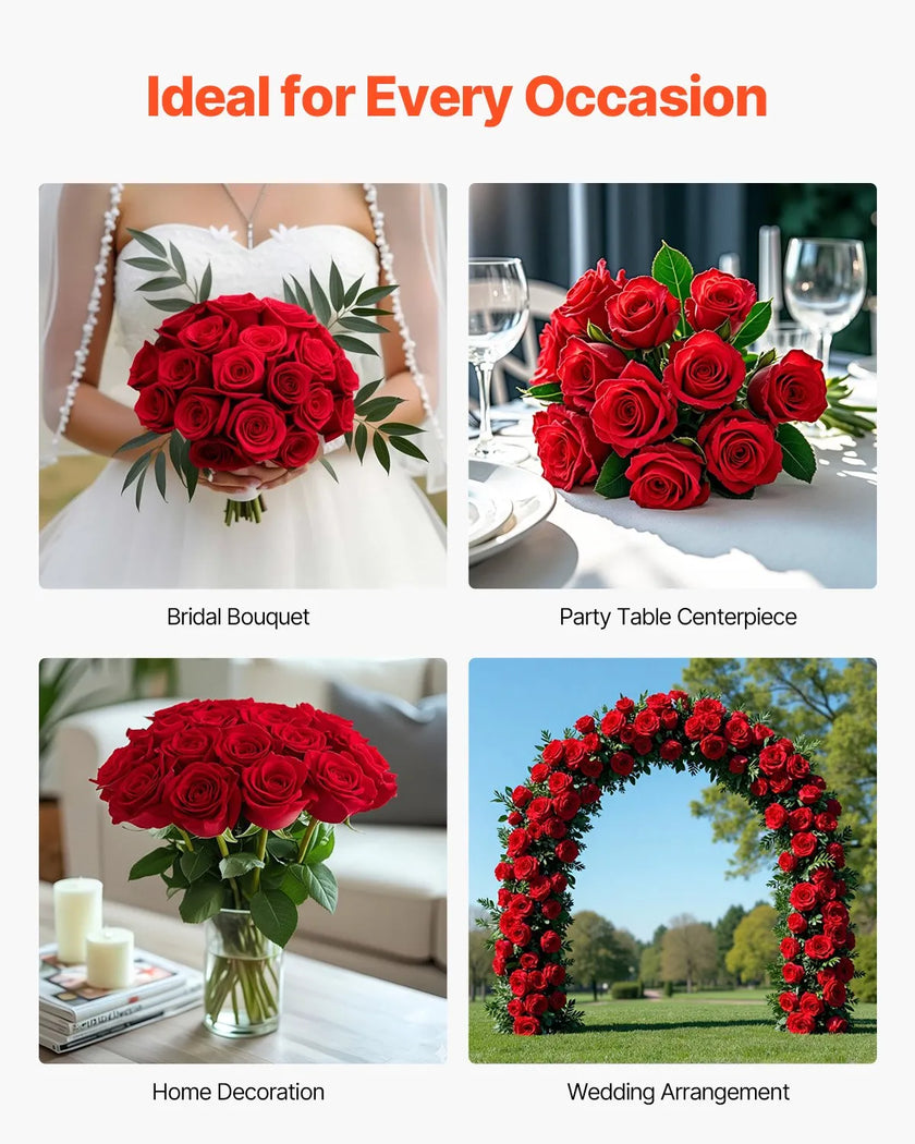VEVOR 500 Pcs Red Roses Artificial Flowers Realistic Bouquet for Xmas Home Decor