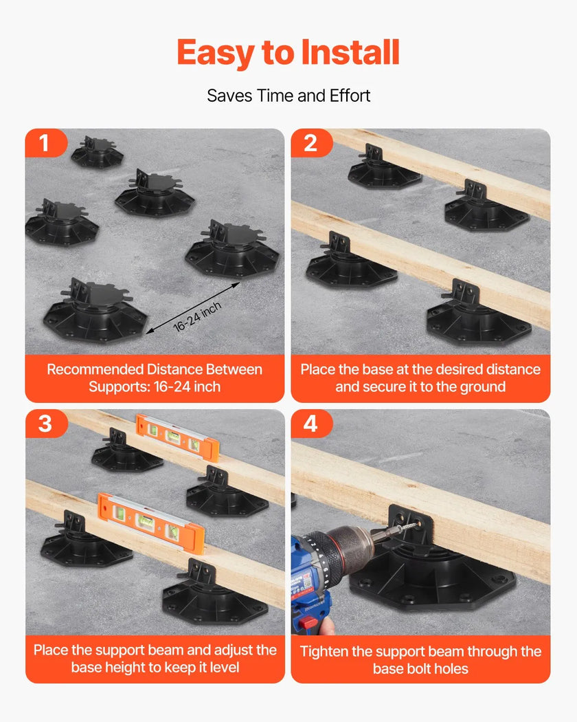 VEVOR 12 Pcs Adjustable Deck Support Pedestal Deck Foundation Base 1.18-2.36 in