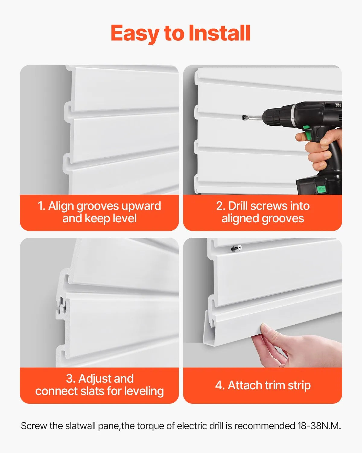 VEVOR 8 x 4 ft Slat Wall Paneling PVC White Garage Slatwall with Accessories