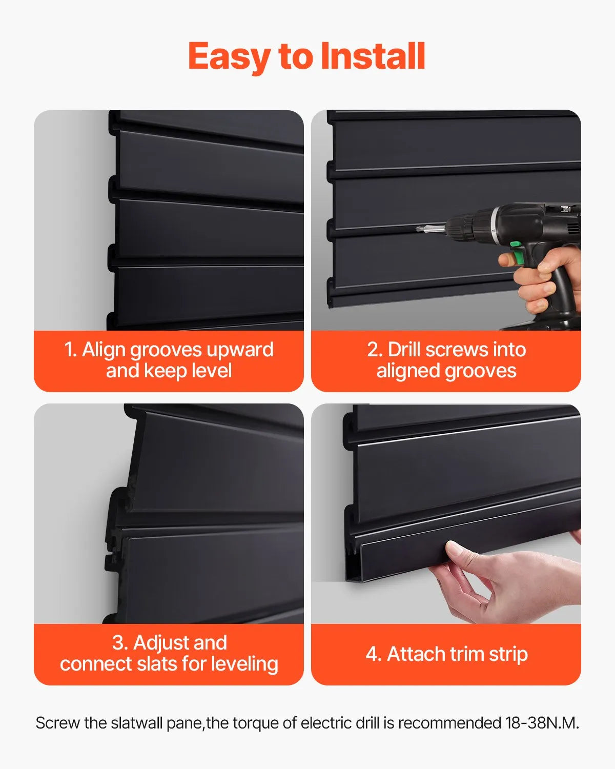 VEVOR 2 x 4 ft Slat Wall Paneling PVC Black Garage Slatwall with Modular Design