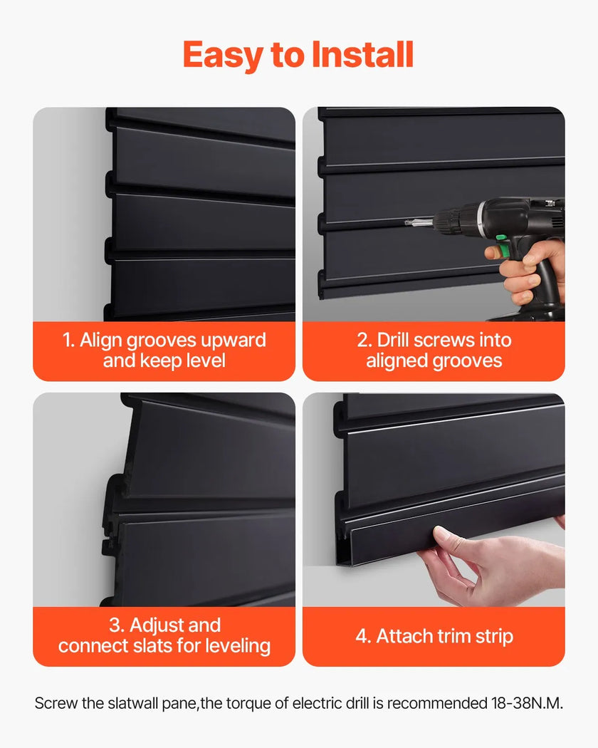VEVOR 2 x 4 ft Slat Wall Paneling PVC Black Garage Slatwall with Modular Design