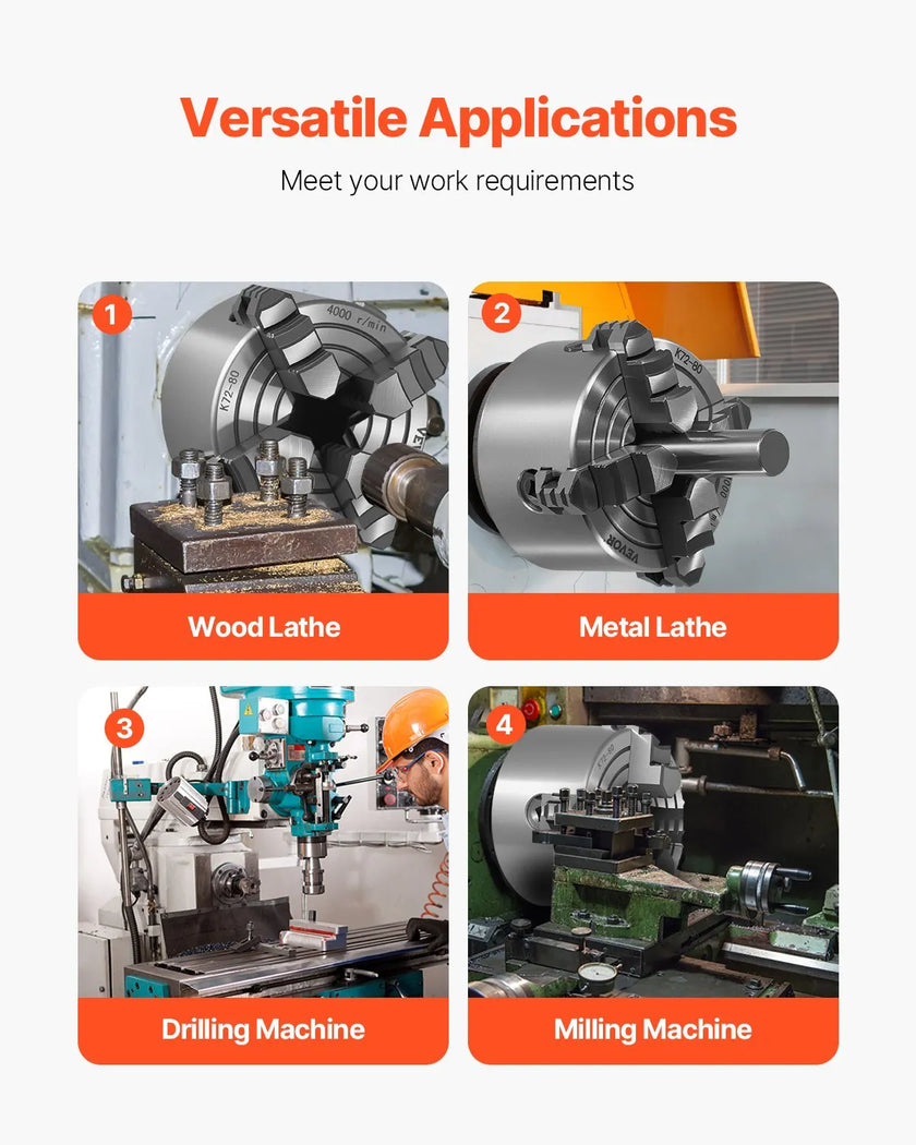 VEVOR 3 Inch 4-Jaw Self-Centering Lathe Chuck for Lathe Drilling Milling Machine