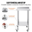 VEVOR 24 x 24 x 40 Inch Stainless Steel Work Table, Commercial Food Prep Worktable with Casters, Heavy Duty Prep Worktable, Metal Work Table with Adjustable Height for Restaurant, Home and Hotel