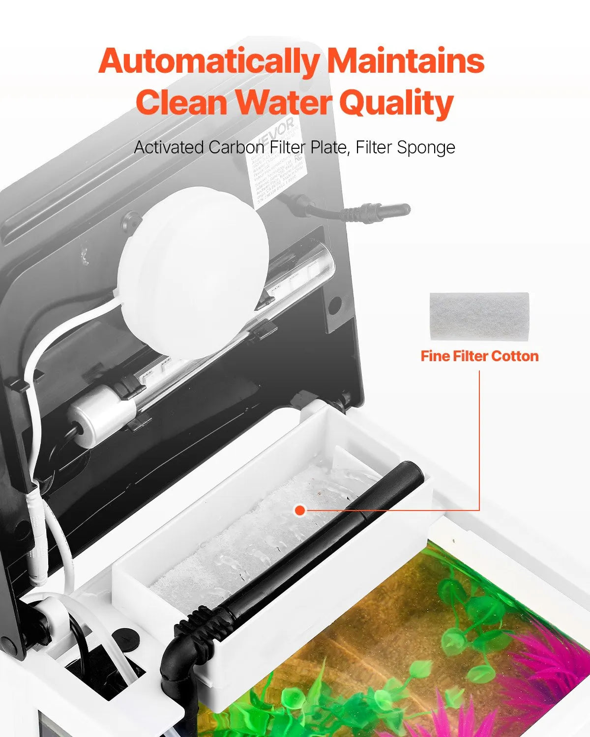 VEVOR 2 Gallon Fish Tank Aquarium LED Square Clear Glass 7 Color Self Cleaning