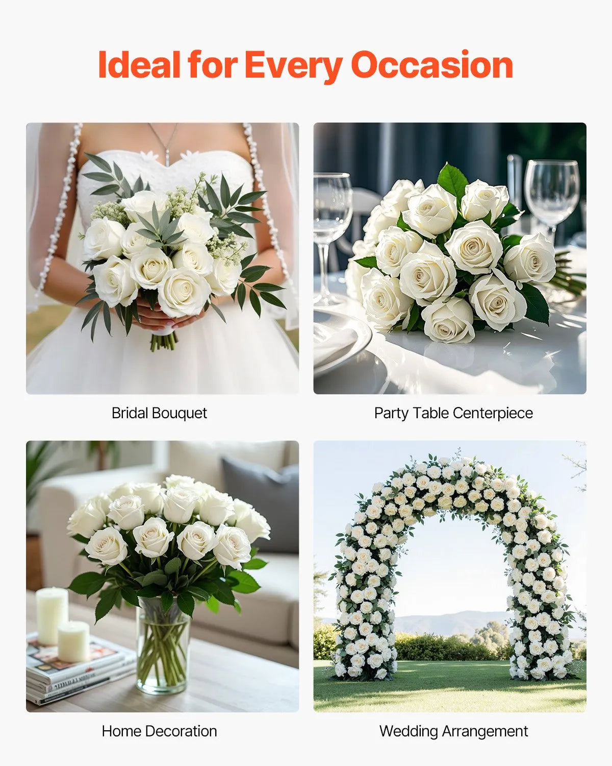 VEVOR 60 Pcs White Rose Artificial Flowers Realistic Bouquet for Xmas Home Decor