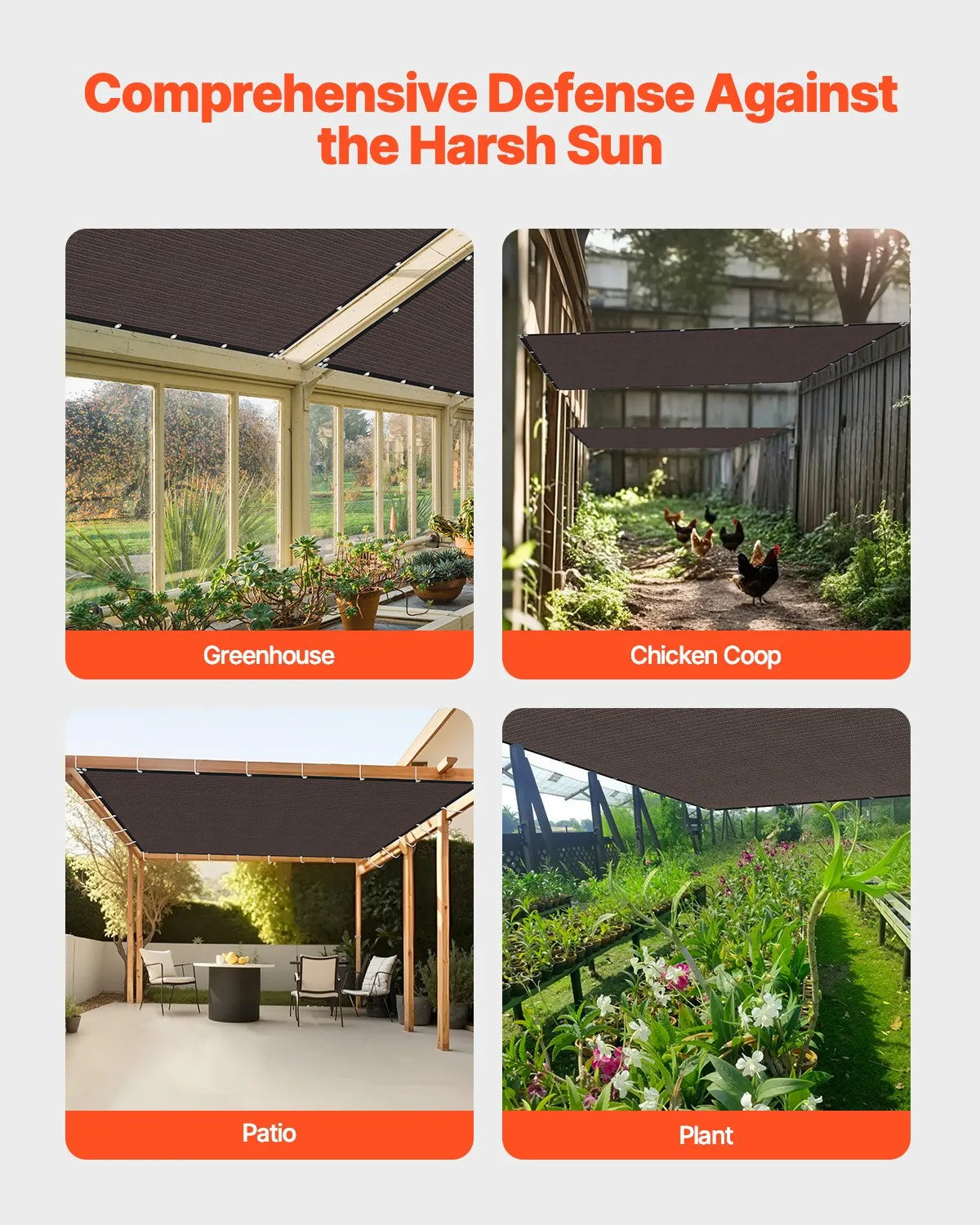 VEVOR 90% Sun Shade Cloth Privacy Screen 8 x 12 ft for Patio Garden (Brown)