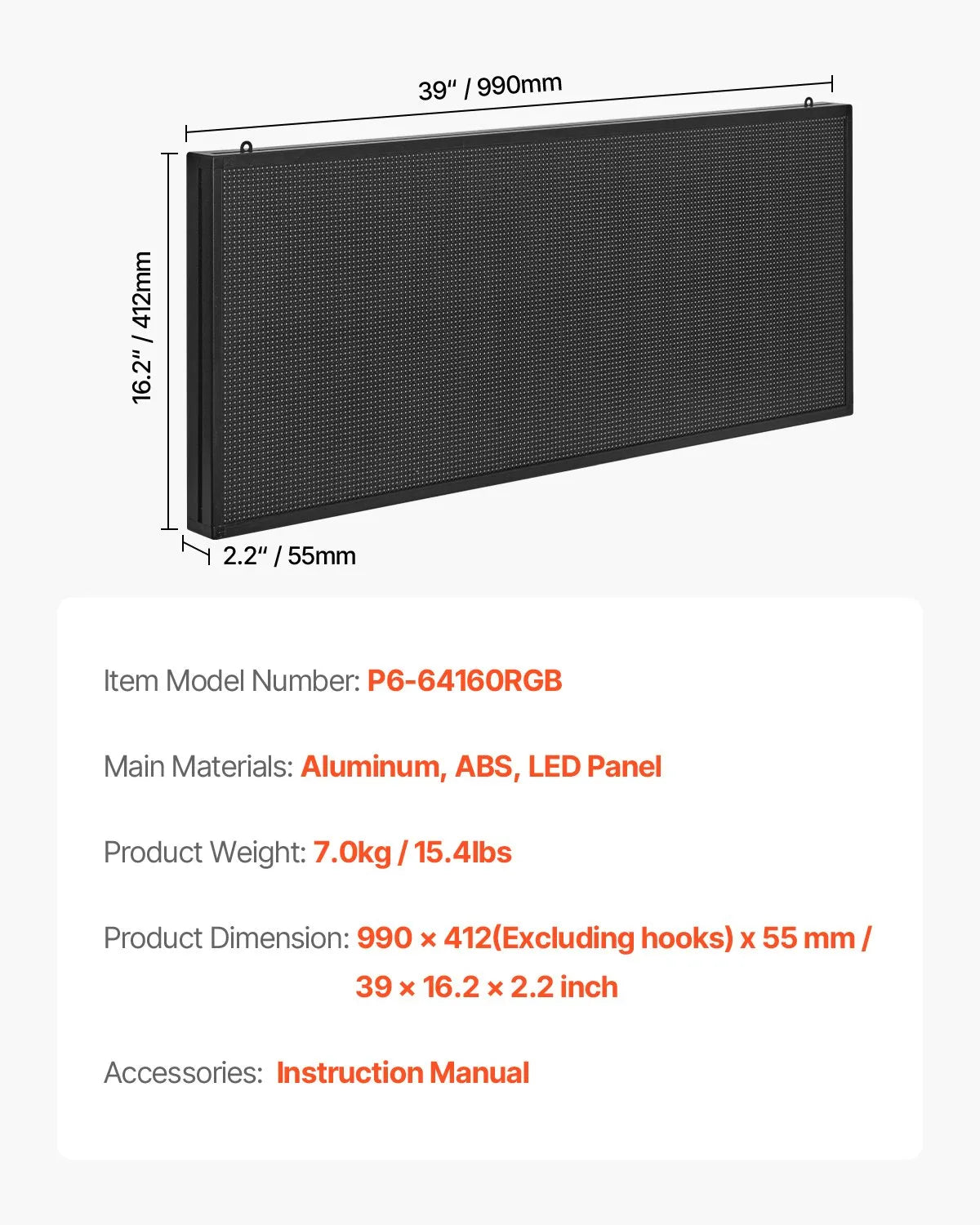 VEVOR 40x18in Programmable LED Sign Digital Scrolling Display Board P6 Fullcolor