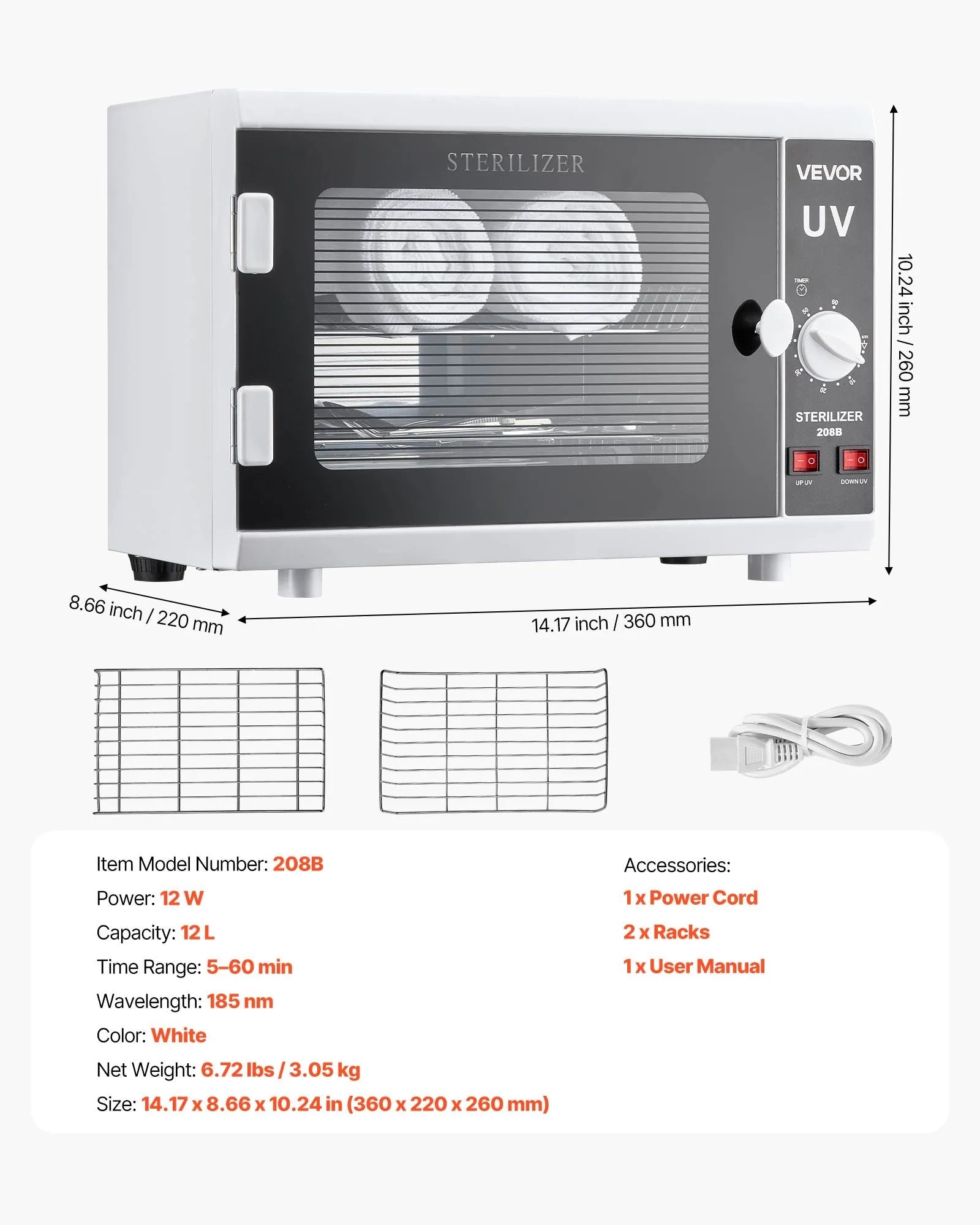 VEVOR Nail Tool Cleaning Machine 12L Large Capacity Knob Control Tool Cleaner