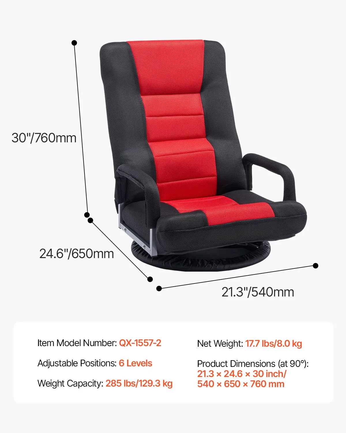 VEVOR 360° Swivel Floor Gaming Chair Folding Floor Chair with Armrest Adjustable