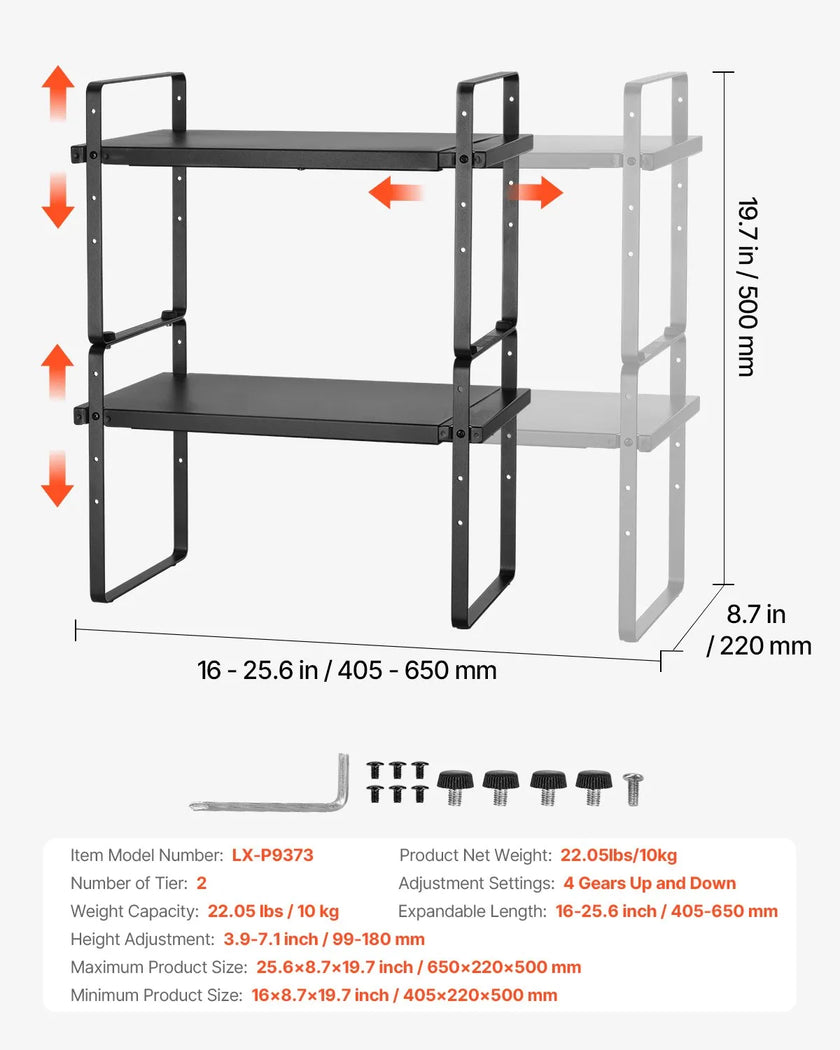 VEVOR 2 Tier Cabinet Organizer Shelf Counter Shelves Steel Storage Spice Rack