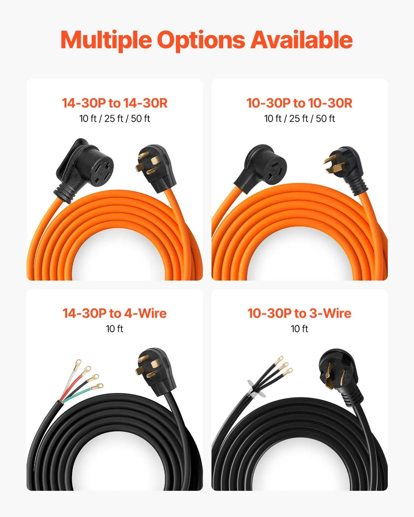 VEVOR 50 ft Dryer Extension Cord 4-Prong NEMA 14-30P to 14-30R Dryer Cord 30A