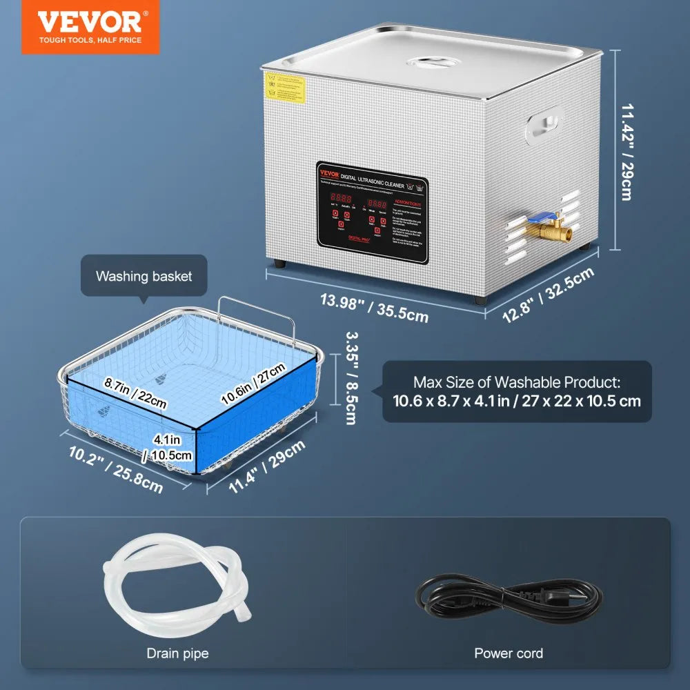 VEVOR 15L Ultrasonic Cleaner with Heater Timer & Basket Digital Sonic Machine